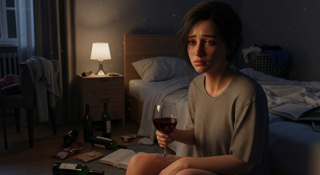 Adolescente em ambiente escolar apresentando sintomas de abuso de álcool — prevenção e orientação familiar