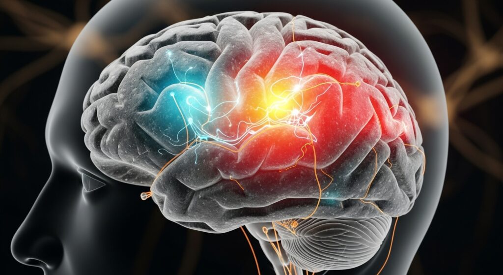 cérebro humano mostrando formação de novas conexões neurais durante a recuperação da dependência química.