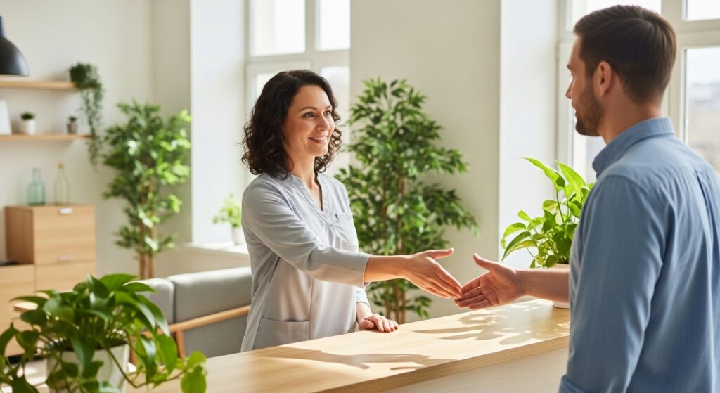 Paciente em tratamento médico supervisionado durante processo de desintoxicação alcoólica em clínica de reabilitação.