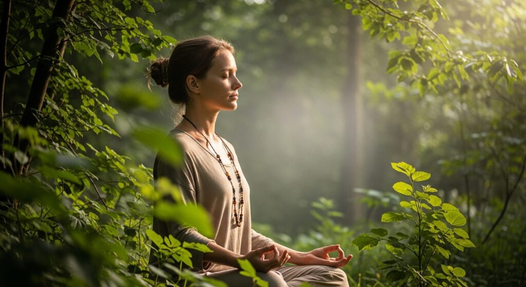 Pessoa praticando meditação para cuidar da saúde mental e manter o equilíbrio emocional