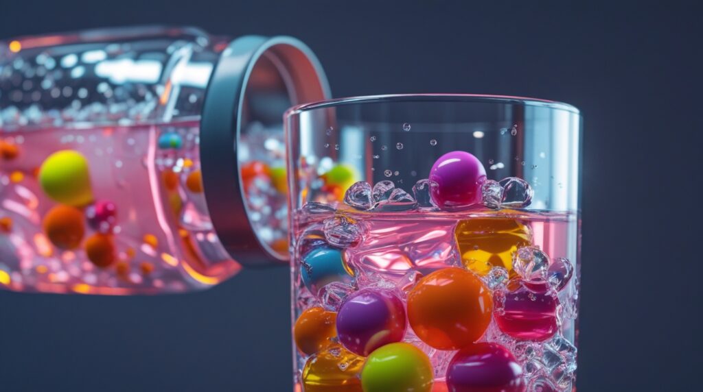 Crânio emergindo de um copo com líquido roxo, simbolizando os efeitos mortais e destrutivos da droga Lean entre jovens.