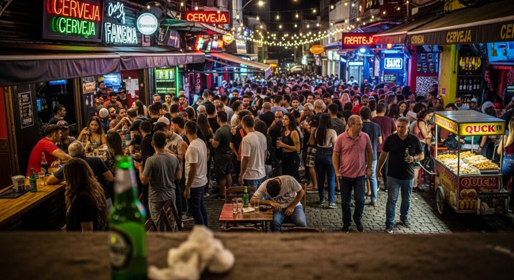 efeitos do consumo excessivo de álcool no Brasil, com destaque para problemas de saúde e violência doméstica.