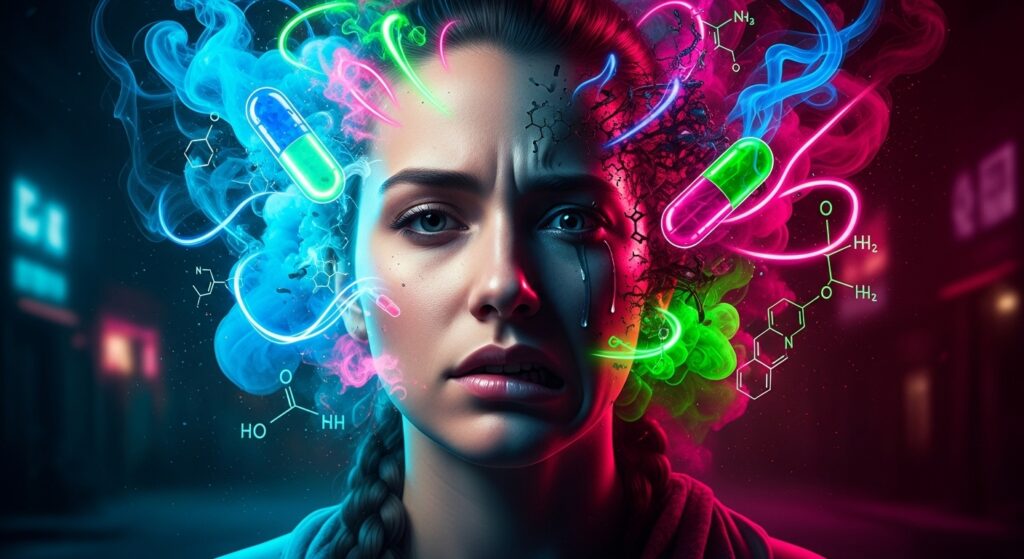 transtornos mentais mais comuns em dependentes químicos, mostrando a conexão entre o uso de drogas e distúrbios psicológicos.